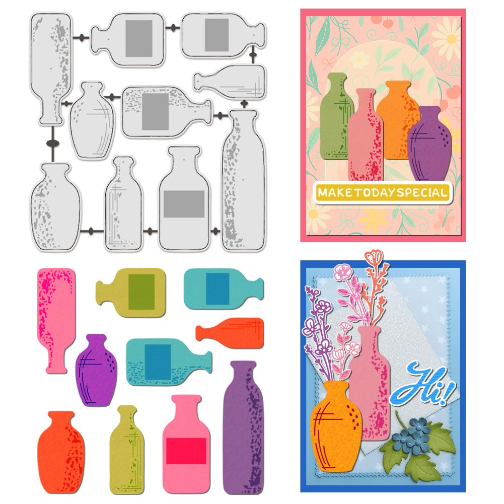 UNICRAFTALE 10pcs Bottle Metal Cutting Dies for Card Making Flower Vases Die Cuts Wishing Bottle Carbon Steel Embossing Template Scrapbooking Template Dies for DIY Photo Album Decoration