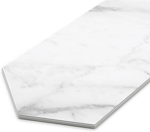 Miniatura 2 de Azulejo de piedra para cocina, despegar y pegar, azulejos autoadhesivos hexagonales largos, mármol de carrara blanco en azulejos decorativos de