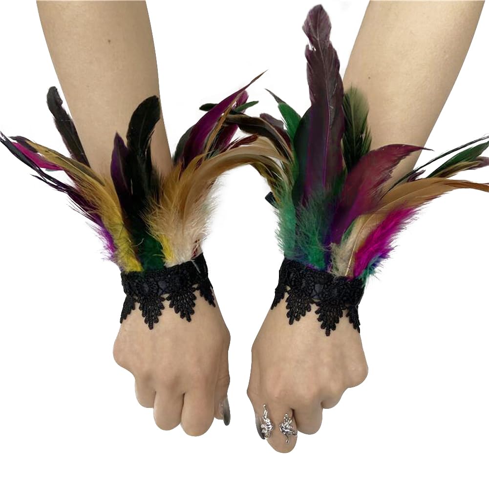 Gothic Feather Cape with Wrist Cuffs Medieval Shawl Shrug Feather Shoulder Armor Evil Cloak Shoulder Piece Wrap Wings Halloween Carnival Costume Mardi Gras Fancy Dress for Halloween Cosplay Party - Image 3