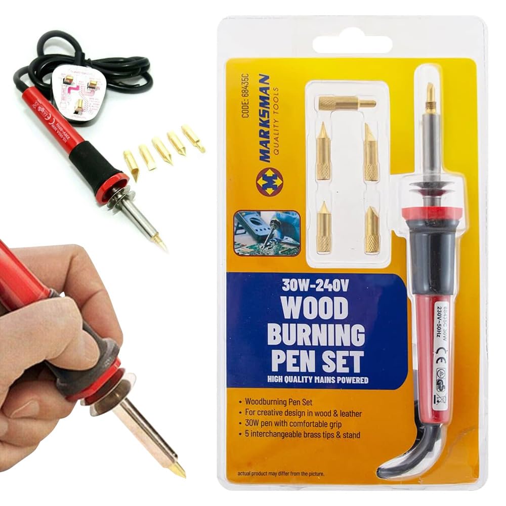 30W-240V Wood Burning Pen Tool Soldering Iron Kit Pyrography Craft Tips + 5 Tips 5056316798525