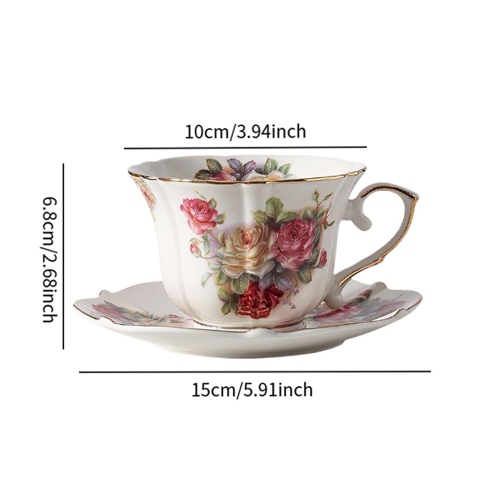 Fenteer Juego de Tazas y platillos de cerámica para café, té y Leche, con diseño Floral, hogar.