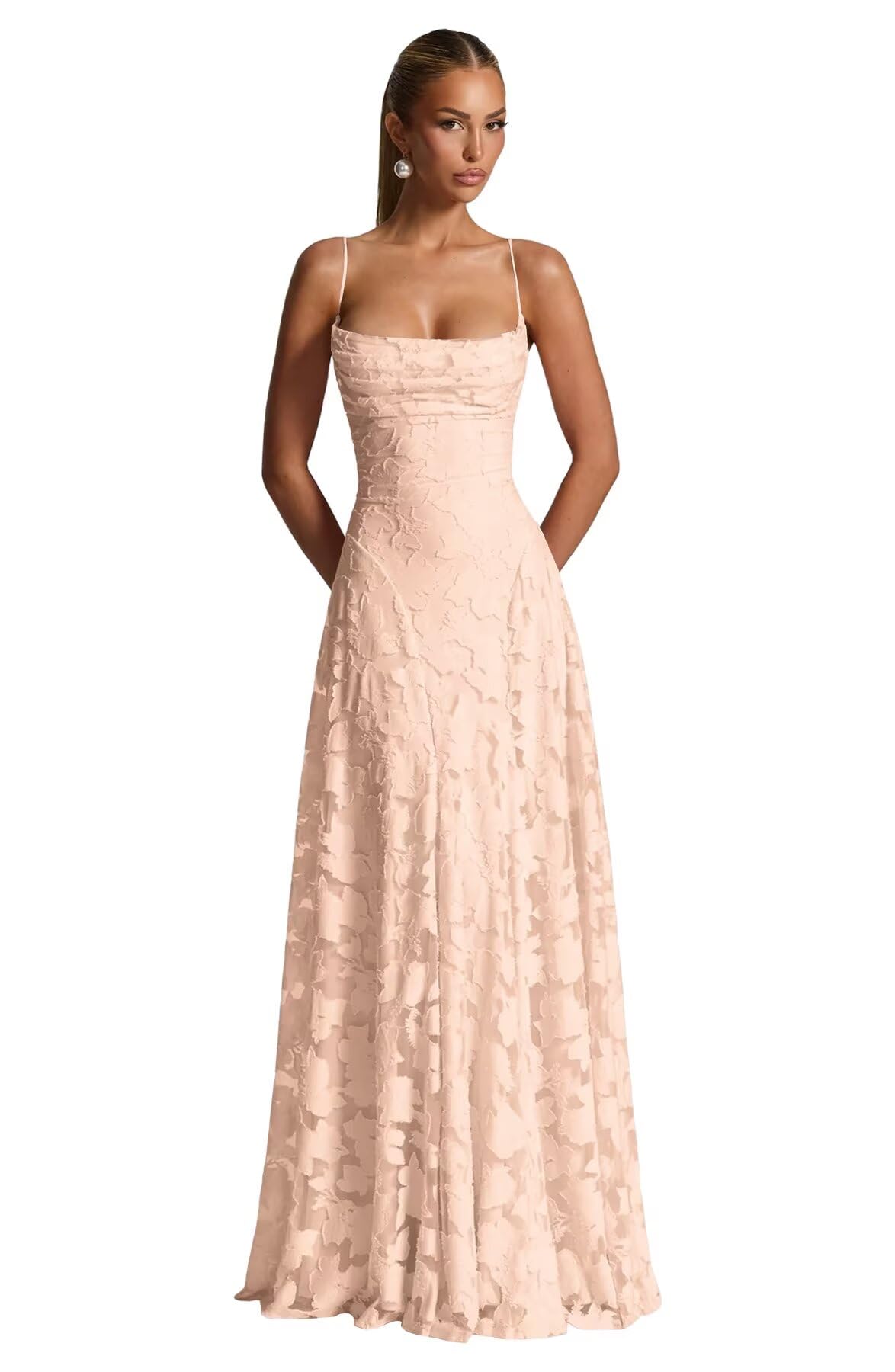 Floral Lace Bridesmaid Dresses Long Prom Dresses for Women 2026 Cowl Neck Formal Evening Wedding Guest Dress