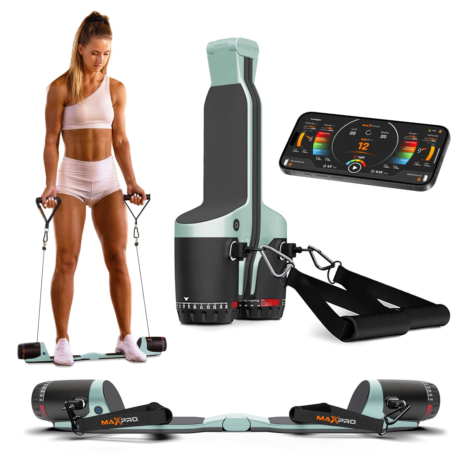 MAXPRO Fitness: Cable Home Gym | As Seen on Shark Tank | Versatile, Portable, Bluetooth Connected | Strength, HIIT, Cardio, Plyometric, Powerful 5-300lbs Resistance
