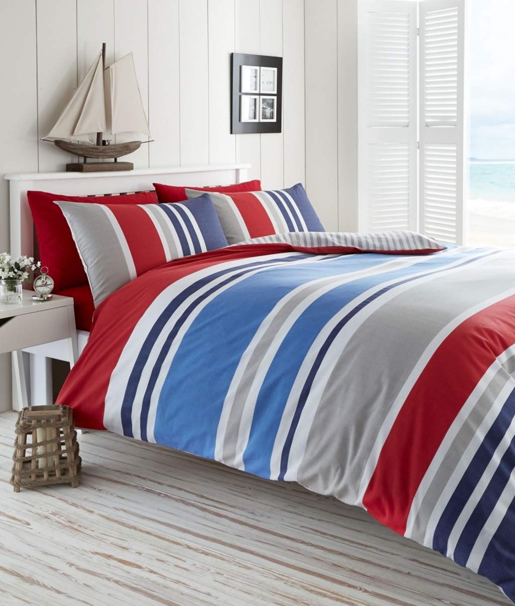 LORETO - A QUALITY LINEN BRAND 100% Cotton Bedsheet for Double Bed, 1 Double Bedsheet with 2 Pillow Covers | 144 TC Queen Size Double Bedsheet Cotton, Floral (England Blue and Red)