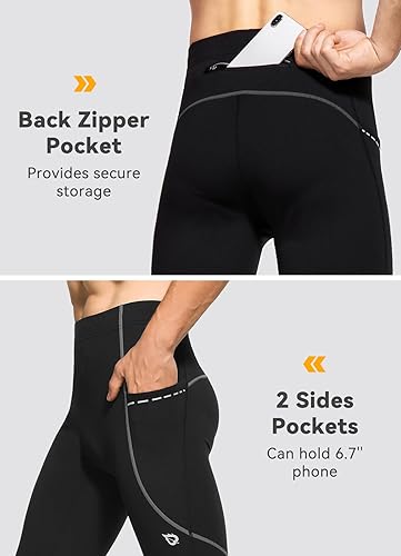 Miniatura 2 de baleaf Mallas térmicas para correr de invierno para hombre, pantalones de ciclismo para clima frío, forro polar, bolsillos de compresión