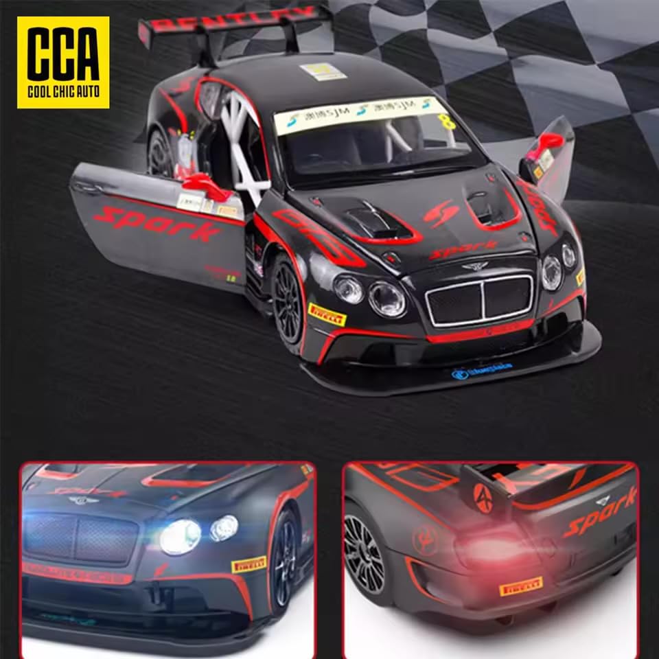 Image of 1:32 Scale Bentley GT3 Die-Cast Model Car - Racing Sports Car with LED Lights, Sound Effects, Opening Doors & Pull-Back Action - Collectible Toy for Kids & Adults