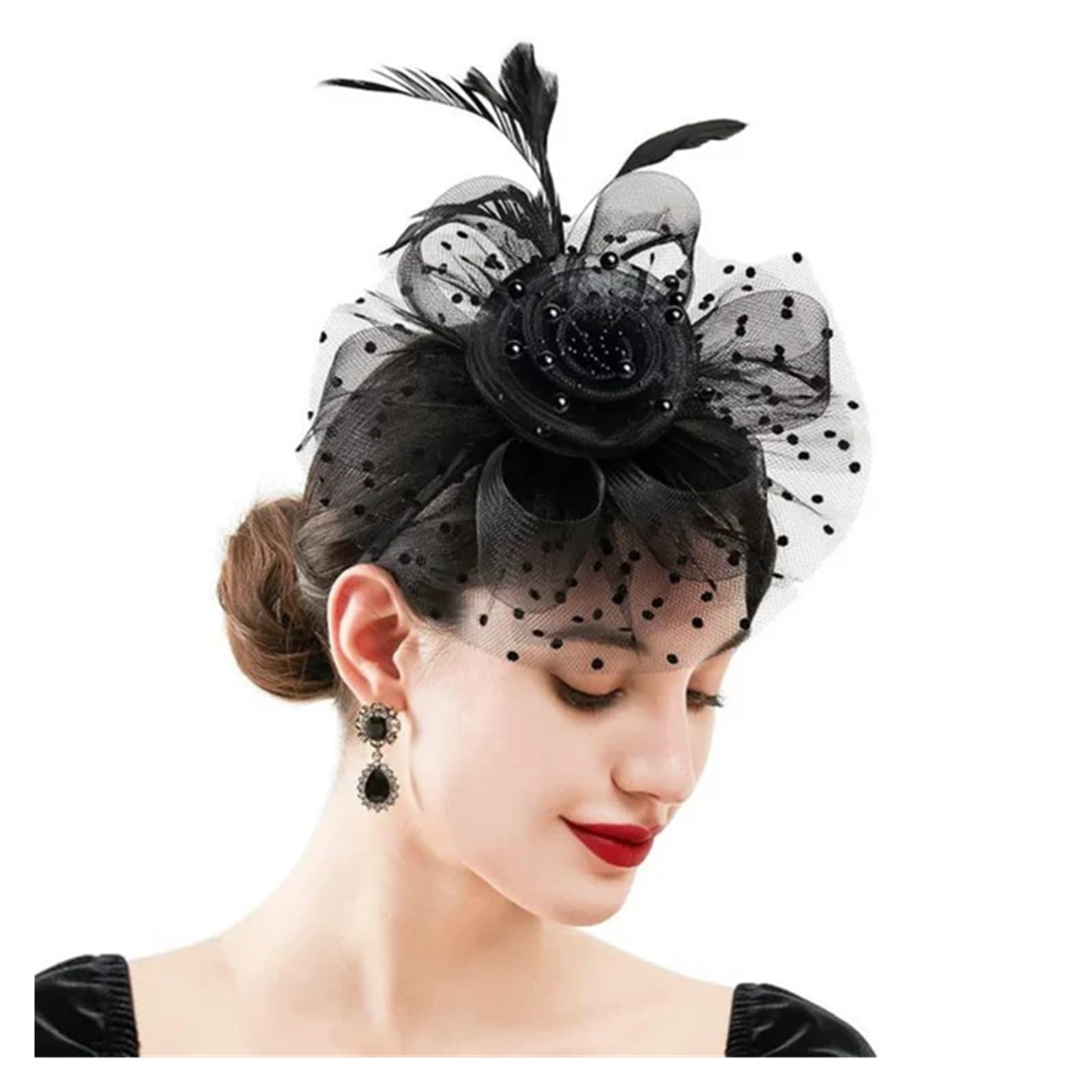 UALXPAO Wedding Hats Vintage Fascinators For Women Ascinator Hats For Wedding And Church Headband Hat Caps Tea Party for Tea Party,Weddings(Black)