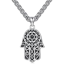 Hamsa Necklace 925 Sterling Silver Hand of Fatima Pendant Jewish Jewelry for Men Women