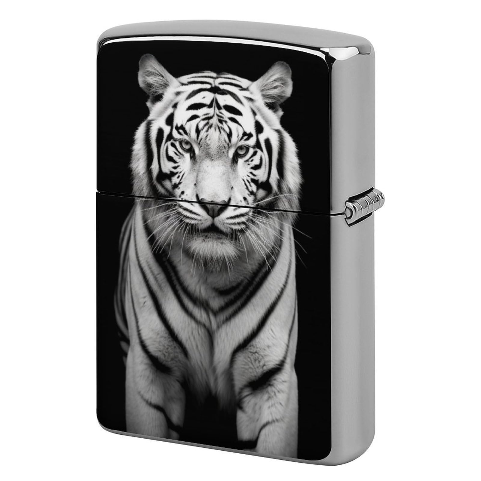 Black and White Tiger Lighter Case Vintage Metal Lighter Cover Reusable Lighter Protective Sleeve Unique Design Personalized Lighter Sleeve Holder Against Dust and Scratches