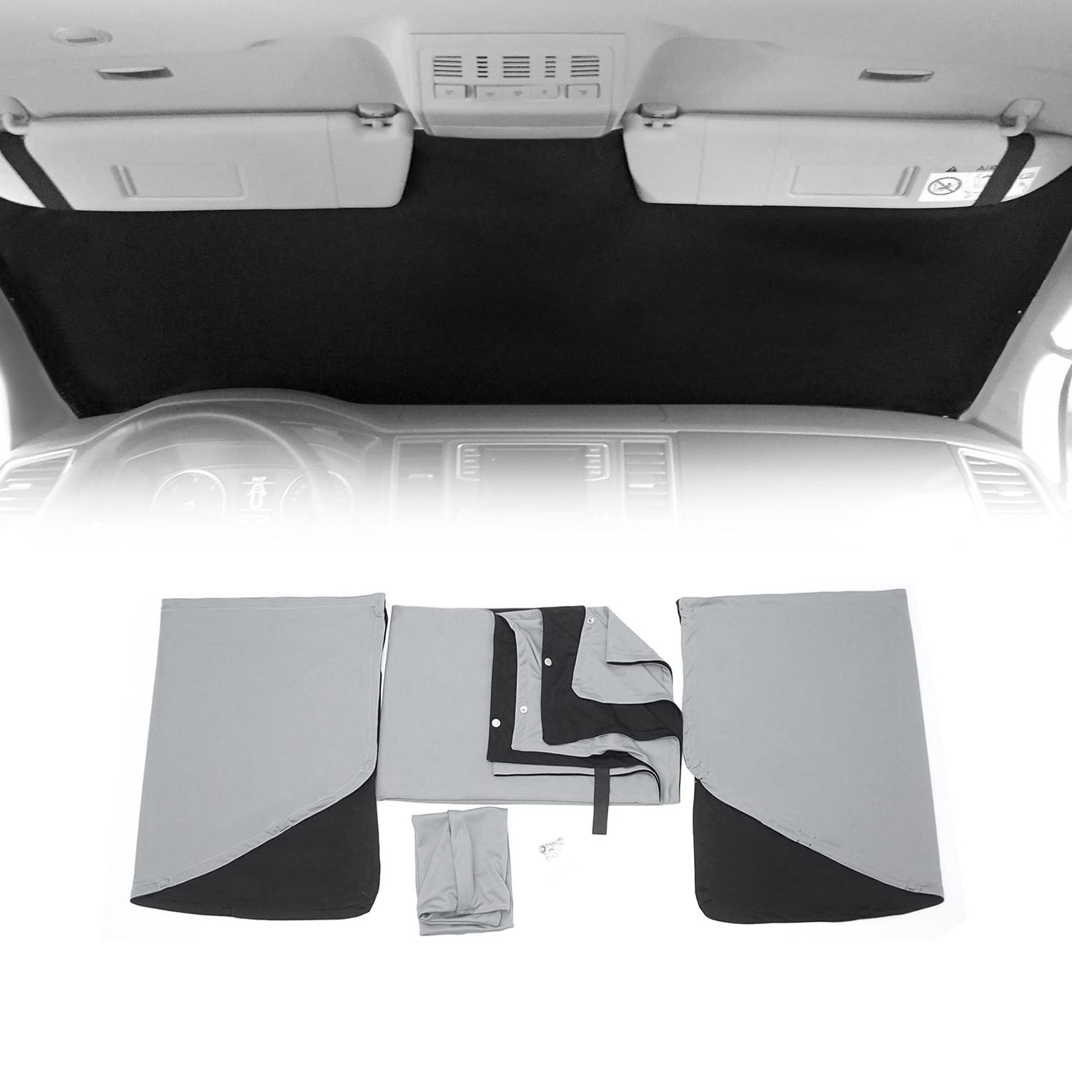 Rideaux Pare-Soleil magnétique pour pour VW T5 T6 T6.1 Transporter Multivan Caravelle 2003-2024 Gris-Noir Tissu