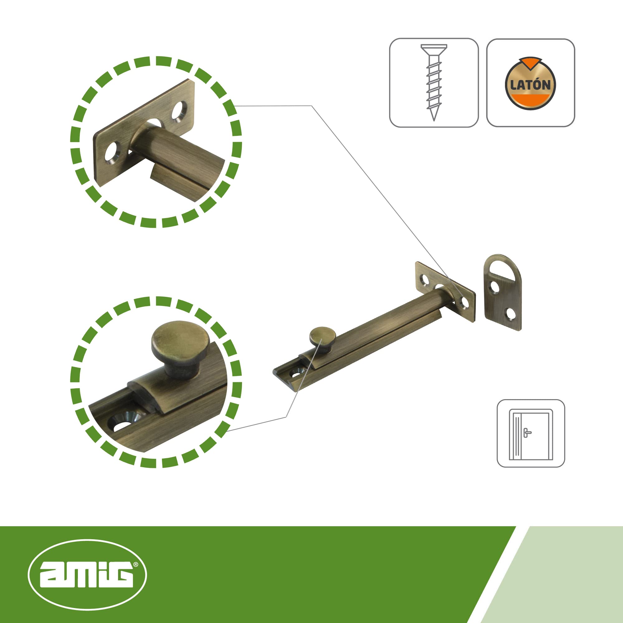 Chiavistello Da Sovrapporre Amig Mod.3700 - In Ottone, Finitura Opaca, Dimensioni 500x48 Mm, Per Porte, Montaggio Orizzontale O Verticale