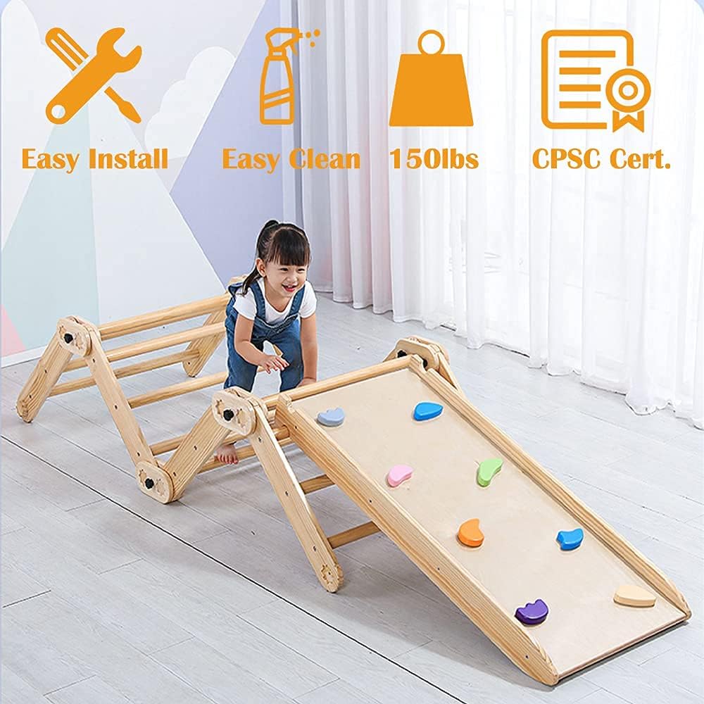 Creative Product Dripex Foldable Pikler Triangle Climber with Ramp - Modifiable Wooden Pikler Triangle and Reversible Slide with Color Stones for Climbing & Sliding Indoor, Montessori Climbing Toys for Toddlers 1-3+ Flash Deals - 50% OFF Dripex Foldable Pikler Triangle Climber with Ramp - Modifiable Wooden Pikler Triangle and Reversible Slide with Color Stones for Climbing & Sliding Indoor, Montessori Climbing Toys for Toddlers 1-3+