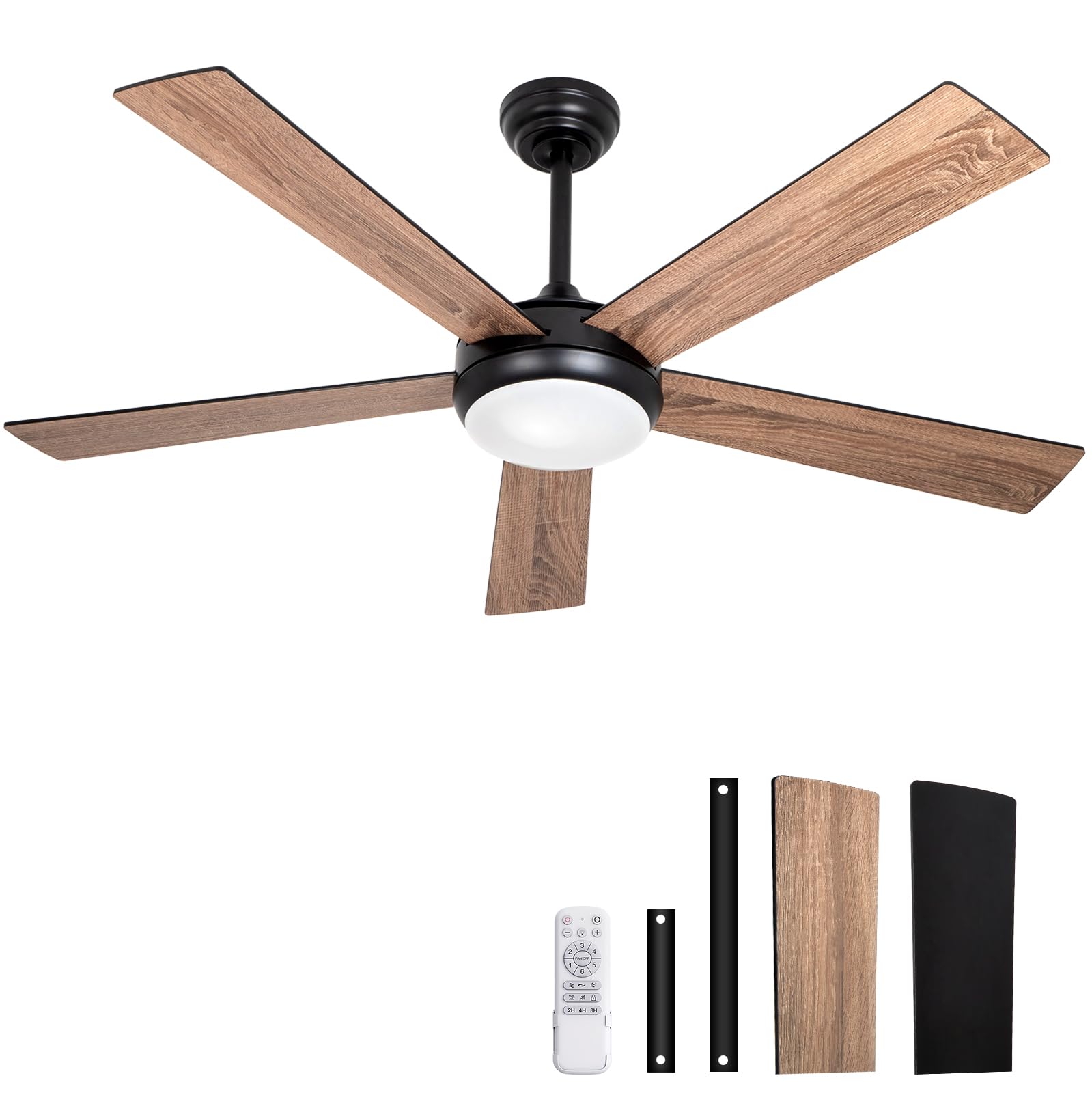 Ceiling Fan with Lights Remote Control 52in Natural Solid Wood Fan 5Blade 6speed Quiet Reversible DC Motor LED 3CCT Dimmable Light Living Room Bedroom Dining Room Deck Patio Modern Indoor Outdoor use