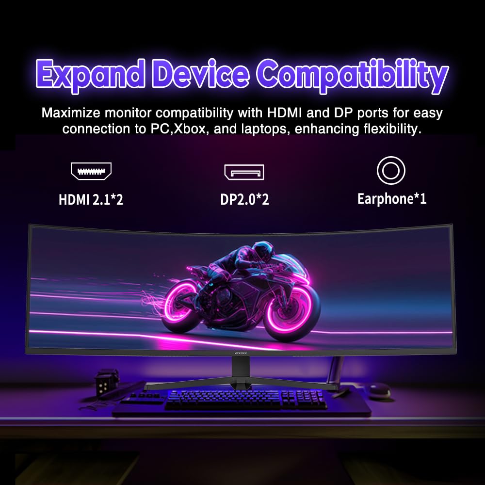 Viewedge Moniteur Gaming incurvé 49 Pouces 240 Hz 1 ms | HDR 5120x1440 HDMI 2.1, DisplayPort 1.4, USB-C, Hub USB Schwarz