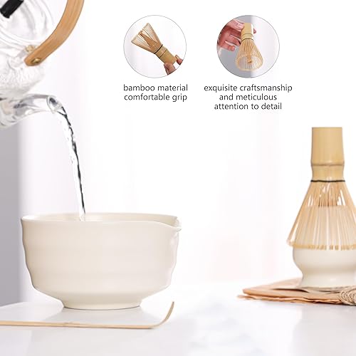 Miniatura 6 de Juego de té Matcha  Kit de ceremonia tradicional japonesa con cuenco de cerámica de 18.5 onzas, batidor de bambú, cuchara y soporte  ideal para la