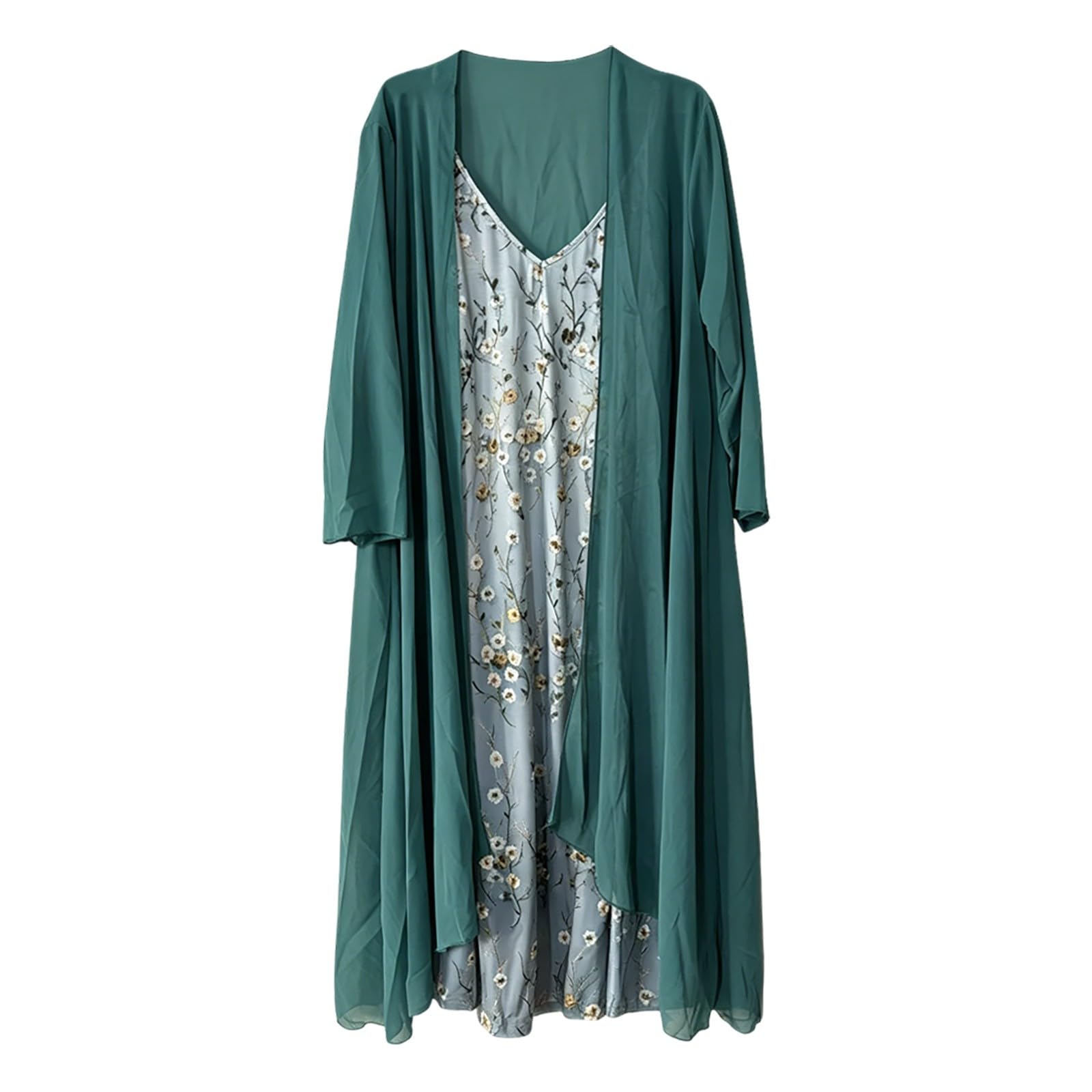 Genérico Conjunto de dos piezas étnico floral para resort con falda fluida para un vestido ligero de verano con escote en V.