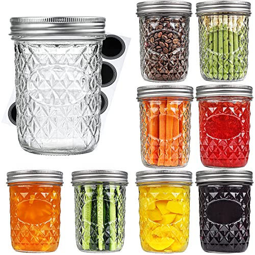 16oz Wide Mouth Glass Mason Jars, Glass Canning Jars 8 Pack with Airtight Lids and Bands for Food Storage, Meal Prep,Jam, Overnight Oats,Party, Honey, Festival with Labels- Freeze Safe