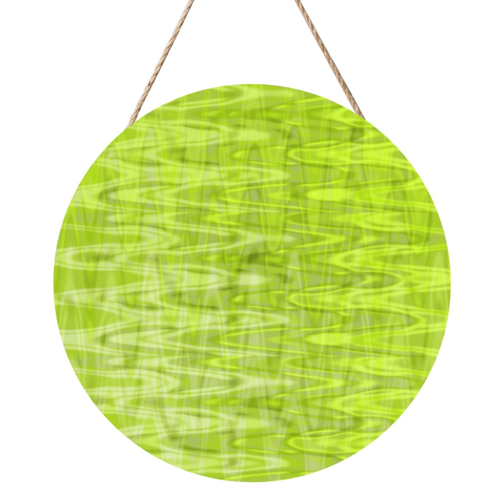 InOmak Cool Lime Green Abstract Pattern, Round Wood Panel Painting 12 in, Wall Hanging Painting For Home