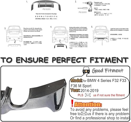 Miniatura 6 de MCARCAR KIT Difusor trasero de fibra de carbono compatible con BMW Serie 4 2014-2020 F32 F33 F36 M Sport Kit de cuerpo de alerón de parachoques
