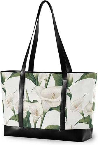 KLL Retro Calla Lily blanco moda portátil bolsas para mujeres con cremallera monederos de trabajo bolso grande para vuelo con pañal maletín