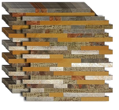 Ymmxge 10-Sheet Peel And Stick Backsplash Metal Tile，Stick On Kitchen Bathroom Walls Self-Adhesive Aluminum Mosaic (10, Printed Yellow) #TOP14