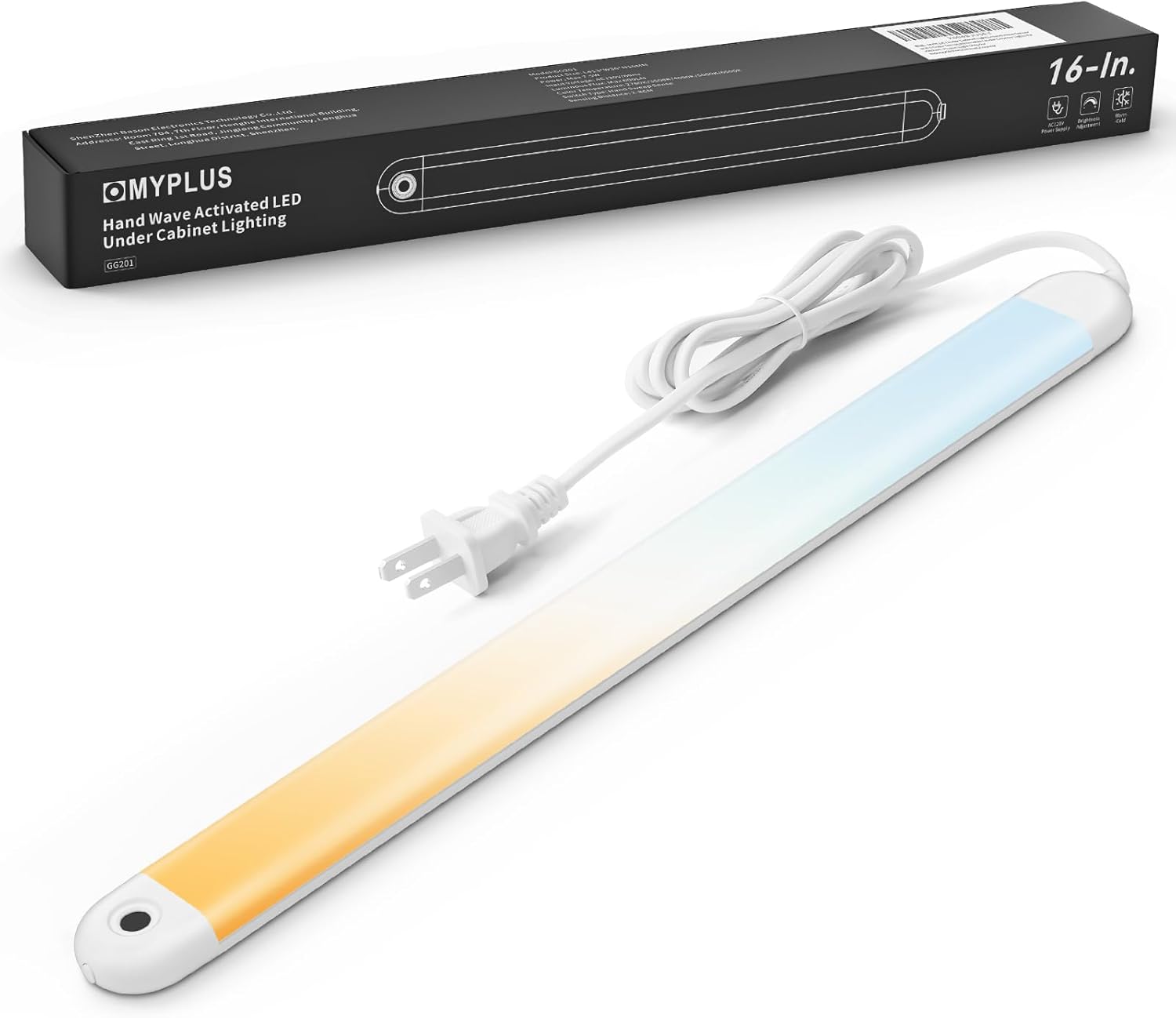 MYPLUS 16″ Under Cabinet Lighting, Hand Wave Sensor Under Counter Lights for Kitchen, 600LM Bright LED, 5 Color Temps, Dimmable Under Cabinet Lights Plug in for Desk,Sink,Workbench