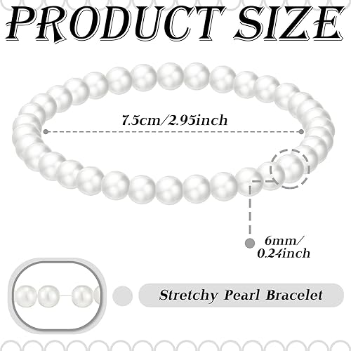 Miniatura 2 de Pulseras elásticas de perlas para mujer, bandas elásticas de perlas de imitación, pulseras apilables con cuentas blancas, ramillete