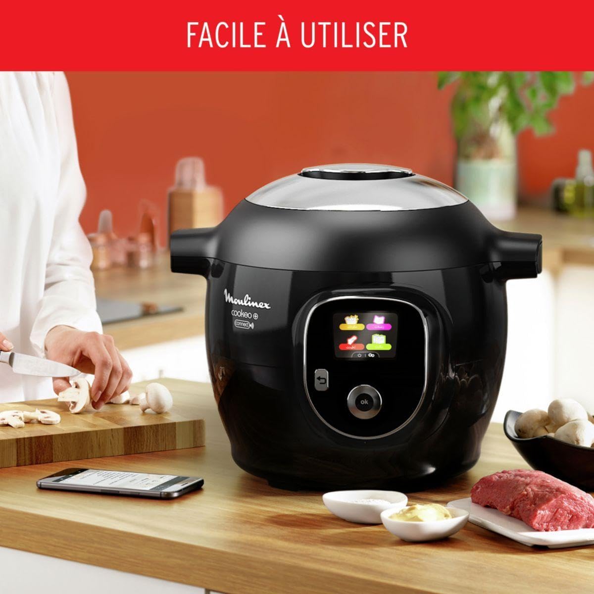 MOULINEX COOKEO+ CONNECT MULTICUISEUR INTELLIGENT 6 PROGRAMMES, 200 RECETTES 6L NOIR CE867810