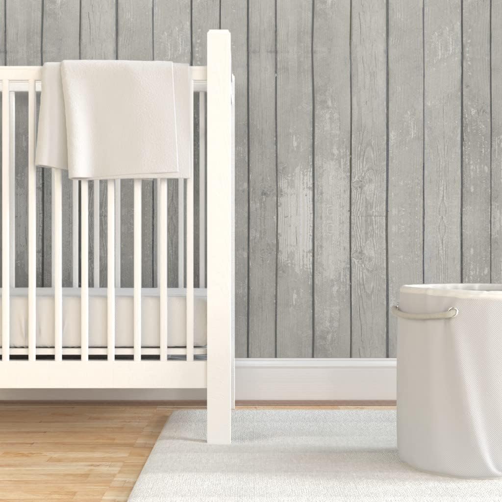 Removable Wallpaper 6ft x 2ft - Weathered Wood Woodgrain Country Chic Panel Worn Custom Pre-Pasted Wallpaper by Spoonflower
