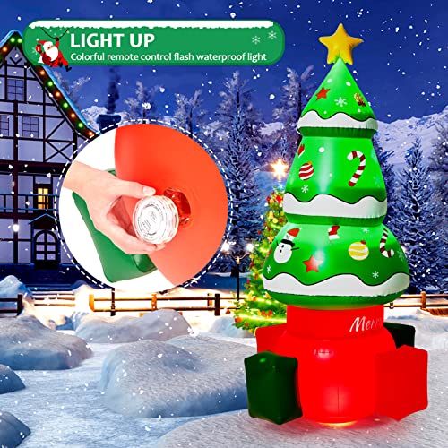 PULLAFUN 5.6 FT Christmas Inflatable Tree Blow Up Xmas Trees with Multicolor LED Lights, Christmas Tree Yard Decor for Outdoor, Garden, Lawn, Holiday Party