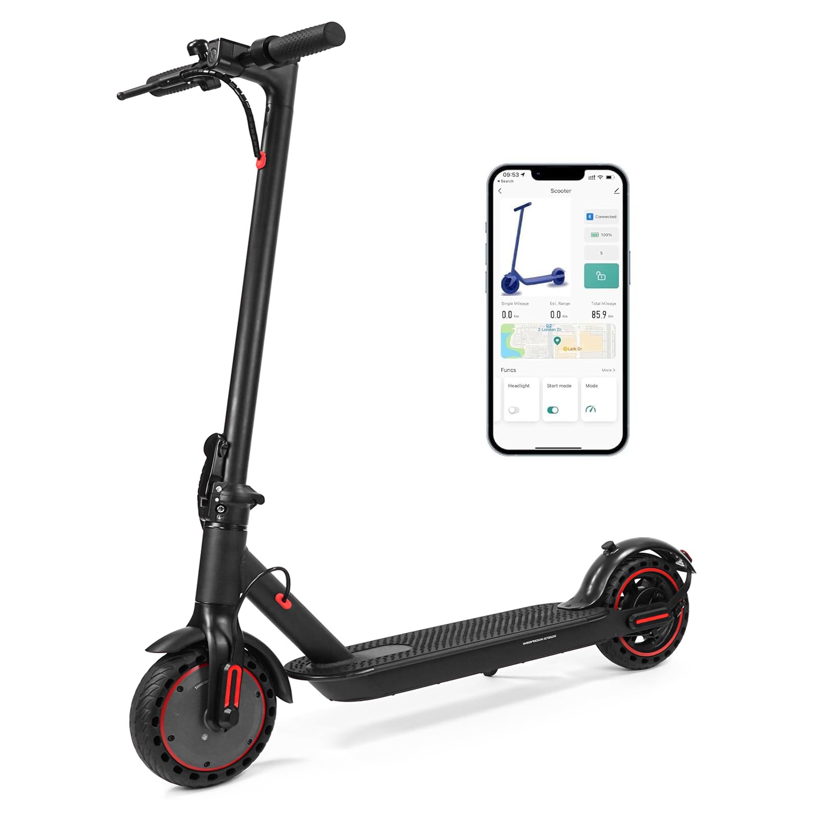 Folding Electric Scooter for Adults, 10.4Ah Battery, 25-35 km, APP Connection