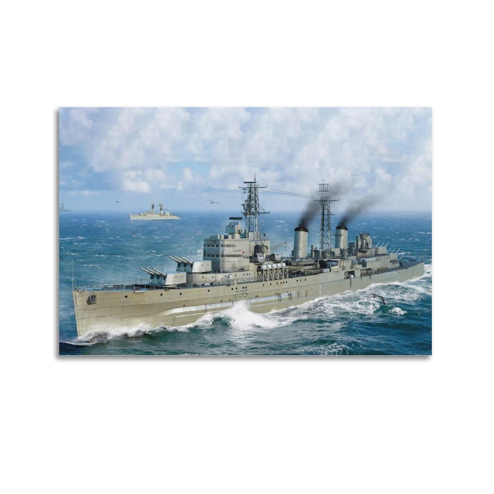 Battleship HMS Belfast Town-class Light Cruiser Royal Navy Warship Decorative Painting Canvas Art Picture 16x24inch(40x60cm)