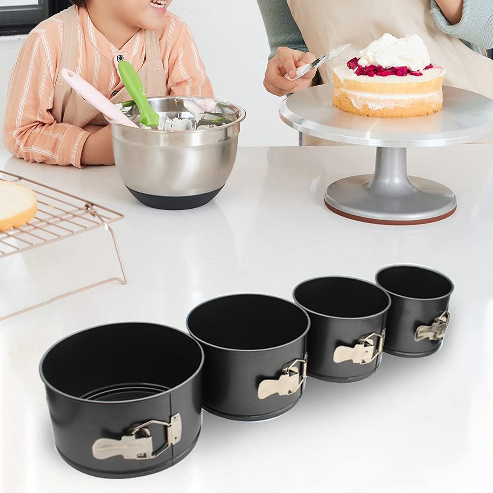 4 pcs Springform Pan Set, 4 5 6 7 inches Round Cake Tin with Removable Bottom, Nonstick Leakproof Carbon Steel Cheese Cake Pans Mold for Baking(COLOR:Black)