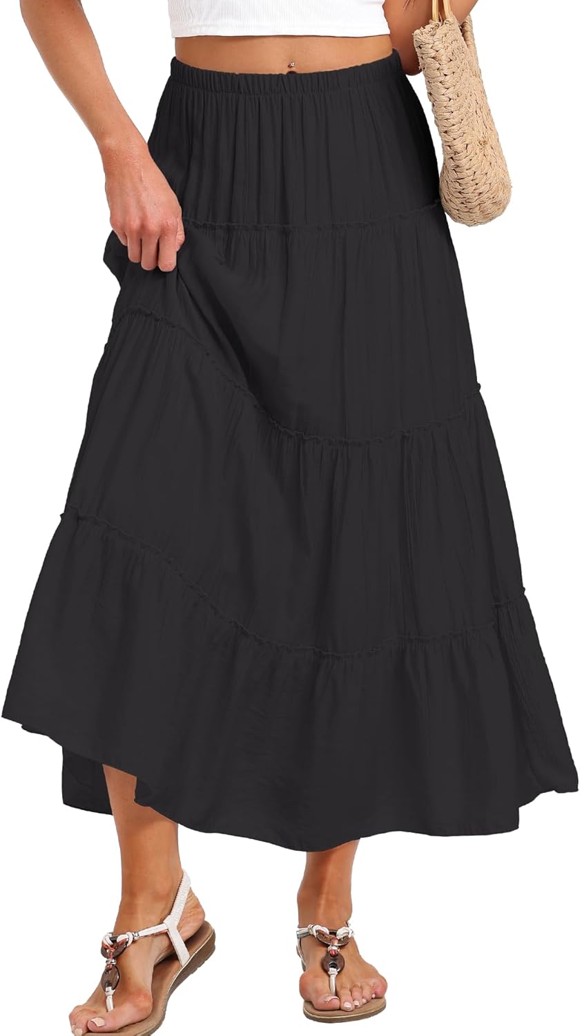 Beaully Long Skirts for Women Boho Elastic Waist Maxi Skirt Flowy Swing Tiered Beach Dress Trendy Vacation Clothes - Image 4