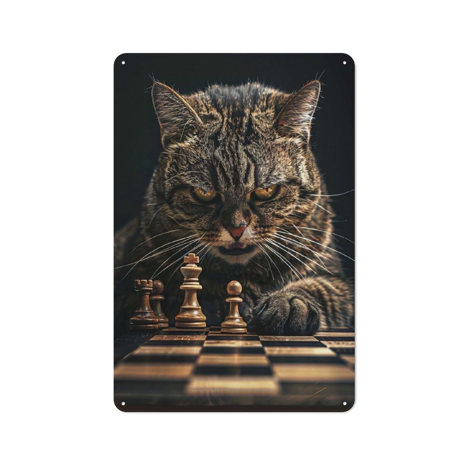 Cat Chess Vintage Metal Wall Decor 30x20cm, Vintage Metal Sign for Hallway, Home Bar, Garage Or Study