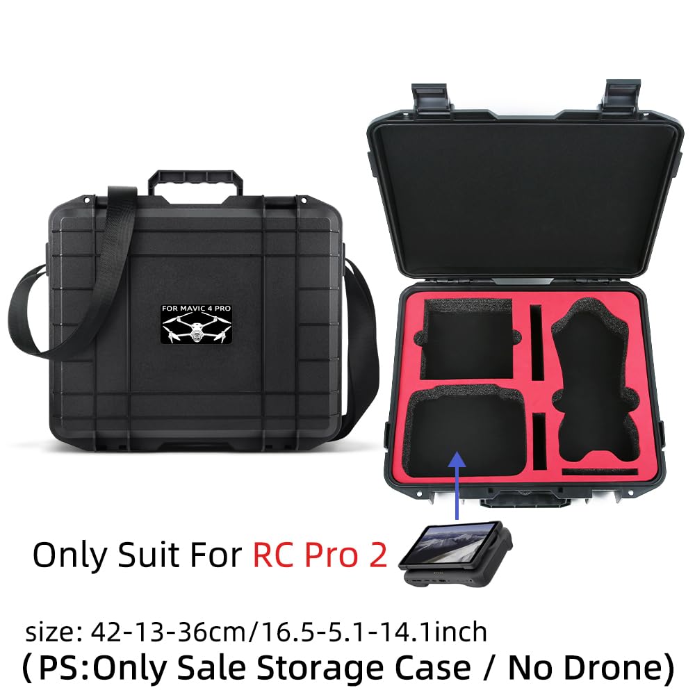 Custodia rigida impermeabile per DJI Mavic 4 Pro, custodia protettiva per telecomando DJI RC Pro 2, antiurto, da viaggio, con schiuma personalizzata e tracolla, Nero , Unisex