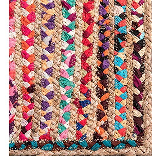 Image of Handwoven 2x6 feet chindi Jute Rectangular Rug, Natural Fibers, Braided Reversible Carpet for Stylish Bedroom Living Room Dining Room Kids Room (2x6 feet, Multicolor)
