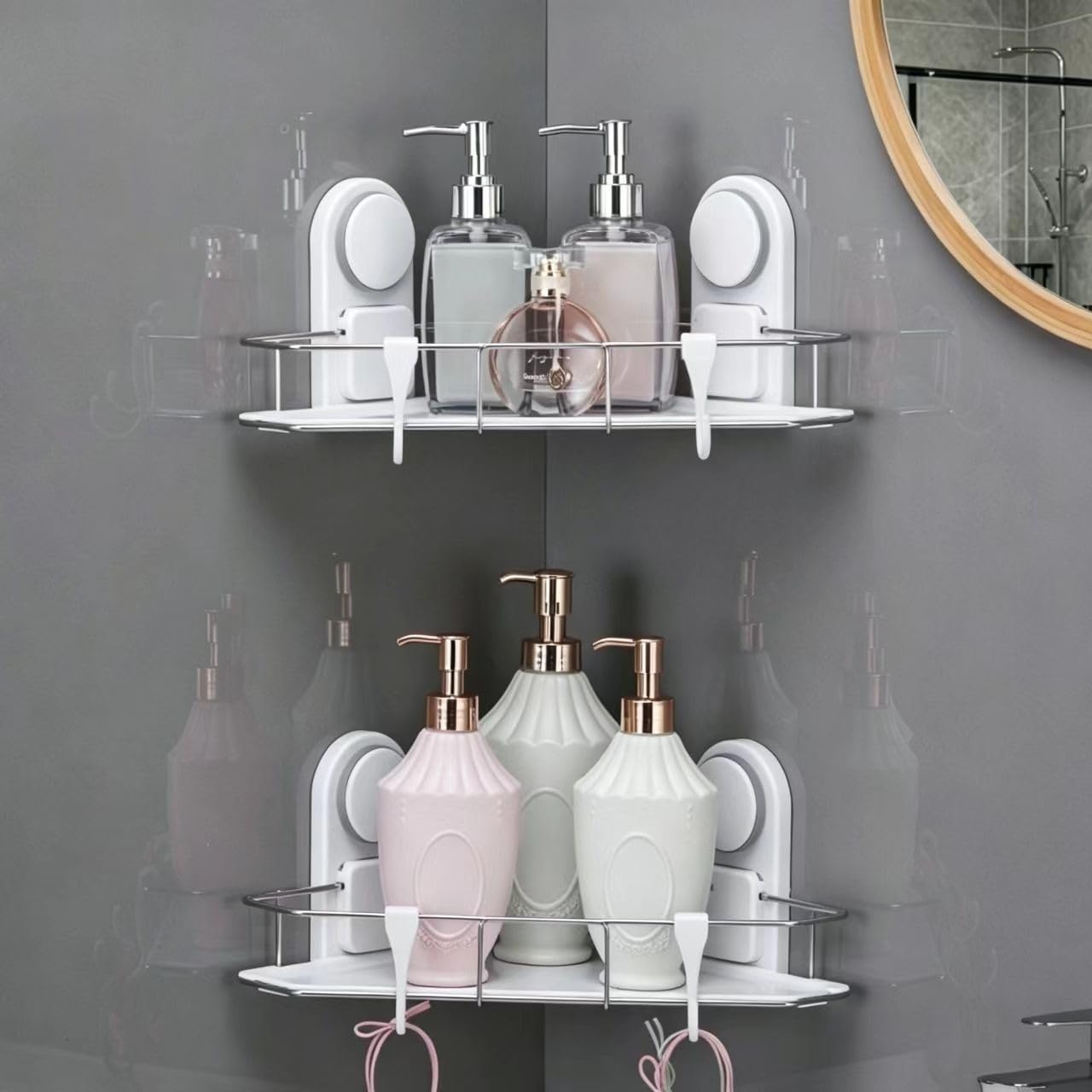 YKJGRTF 2-Tier Bathroom Corner Shelf, No Drilling Adhesive Shower Shelf, Triangle Shelf for Bathroom Storage, Corner Caddy，toilet storage