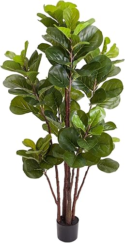 Miniatura 9 de GAOMON Árbol de higuera artificial de hoja de violín, árbol de ficus lyrata sintético de 4 pies con 72 hojas en maceta, planta verde falsa para
