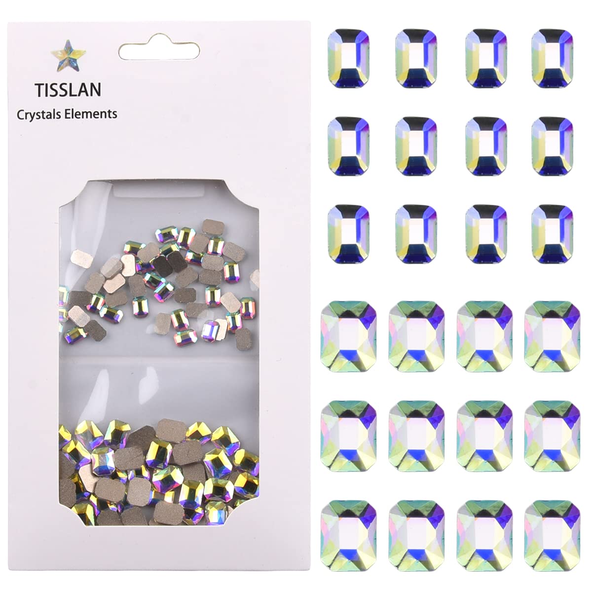 Tisslan 100pcs Big and Small Geometrical Rectangle Shape Glass Crystal Ab Flatback Nail Diamond Rhinestone Charms Mix Each 50pcs