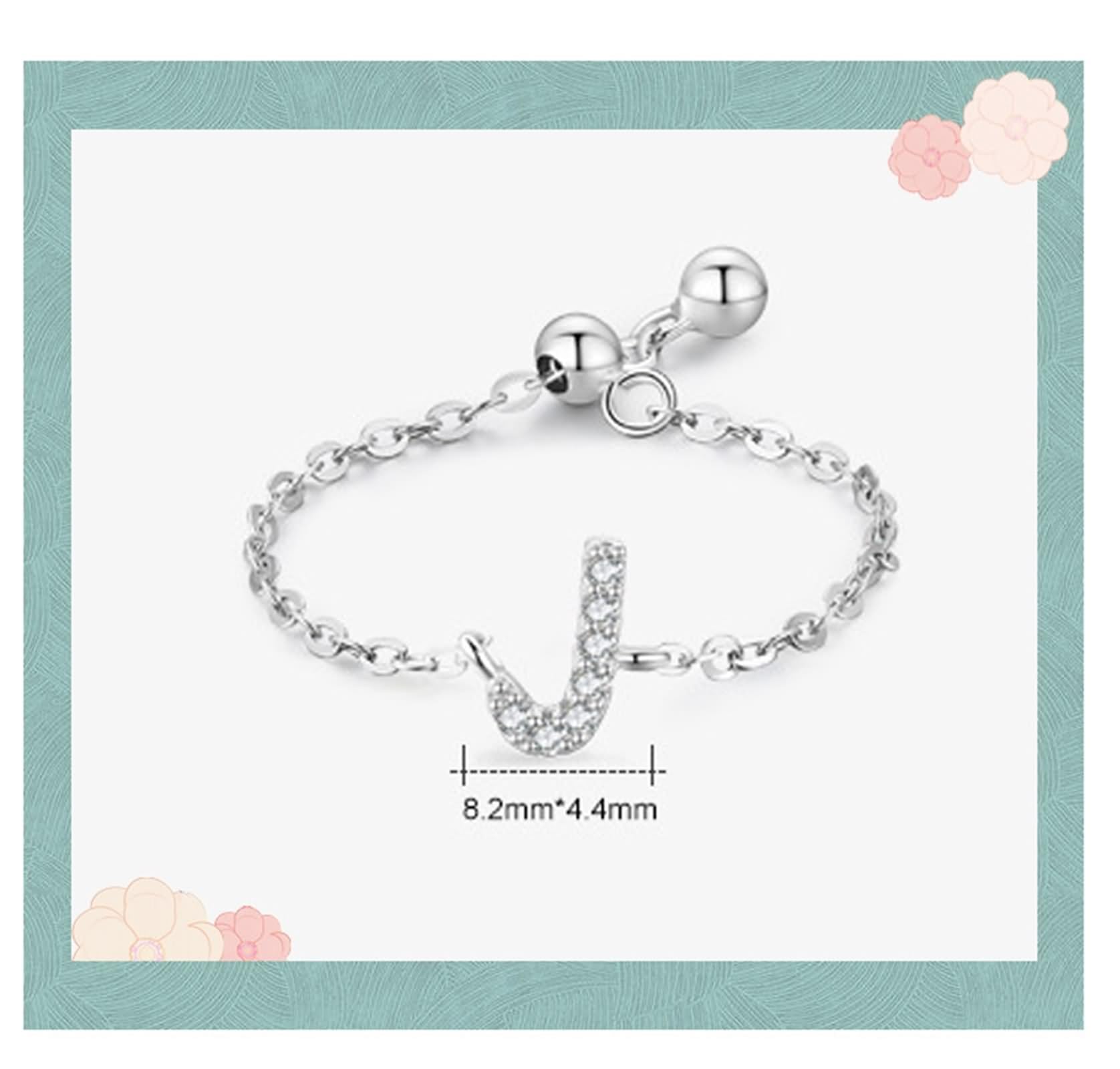 Alianza de boda de diamante para mujer, anillo de amor con letra J de plata con diamante redondo PT950 y oro blanco