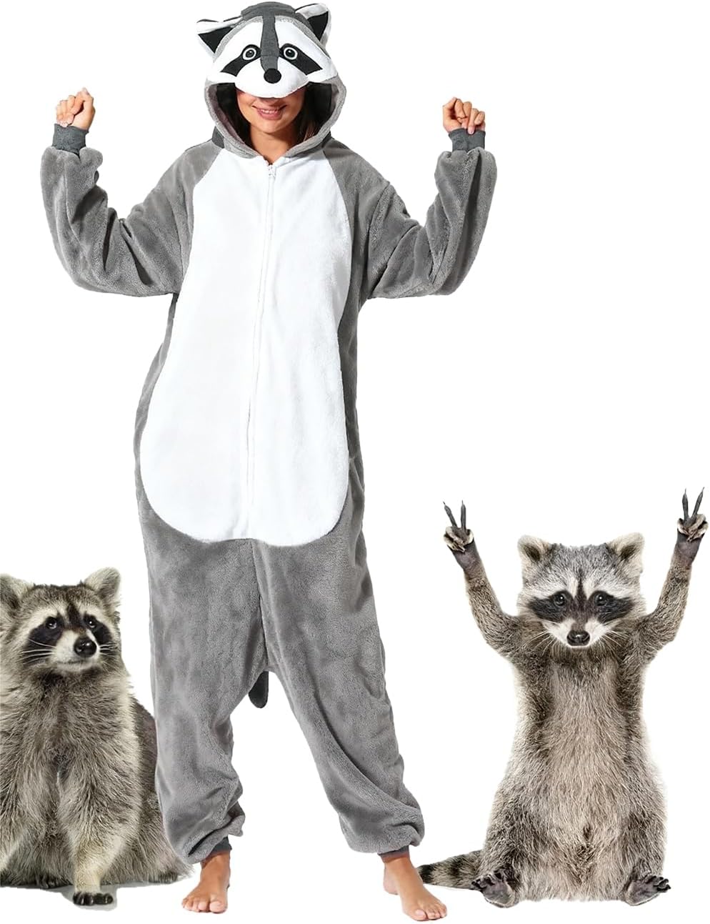 Adult Raccoon Lizard Crow Onesie Pajamas Halloween Christmas Cosplay Costume Women Men - Image 2