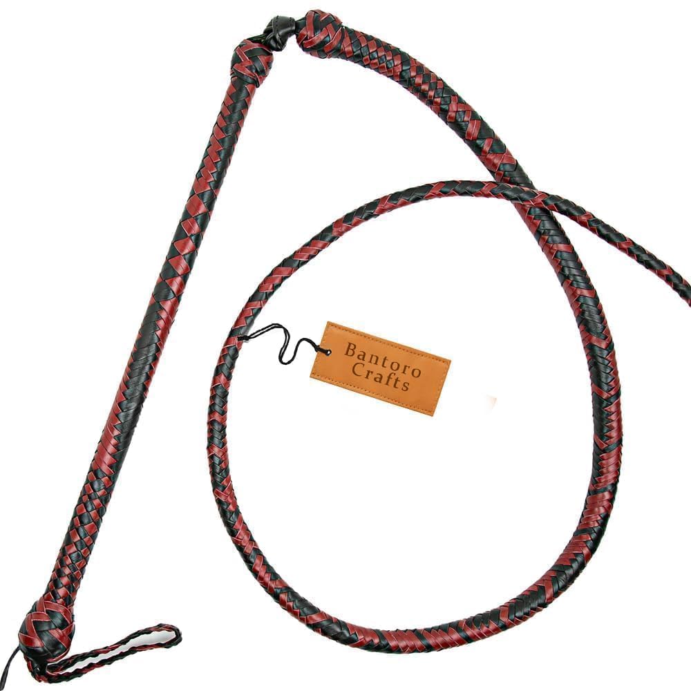 Rosso e Nero Frusta 16 trecce Fili Pelle Intrecciata Frusta in Vera Pelle Pancia in Pelle e Supporto in Pelle all'Interno Frusta Che schiocca Forte
