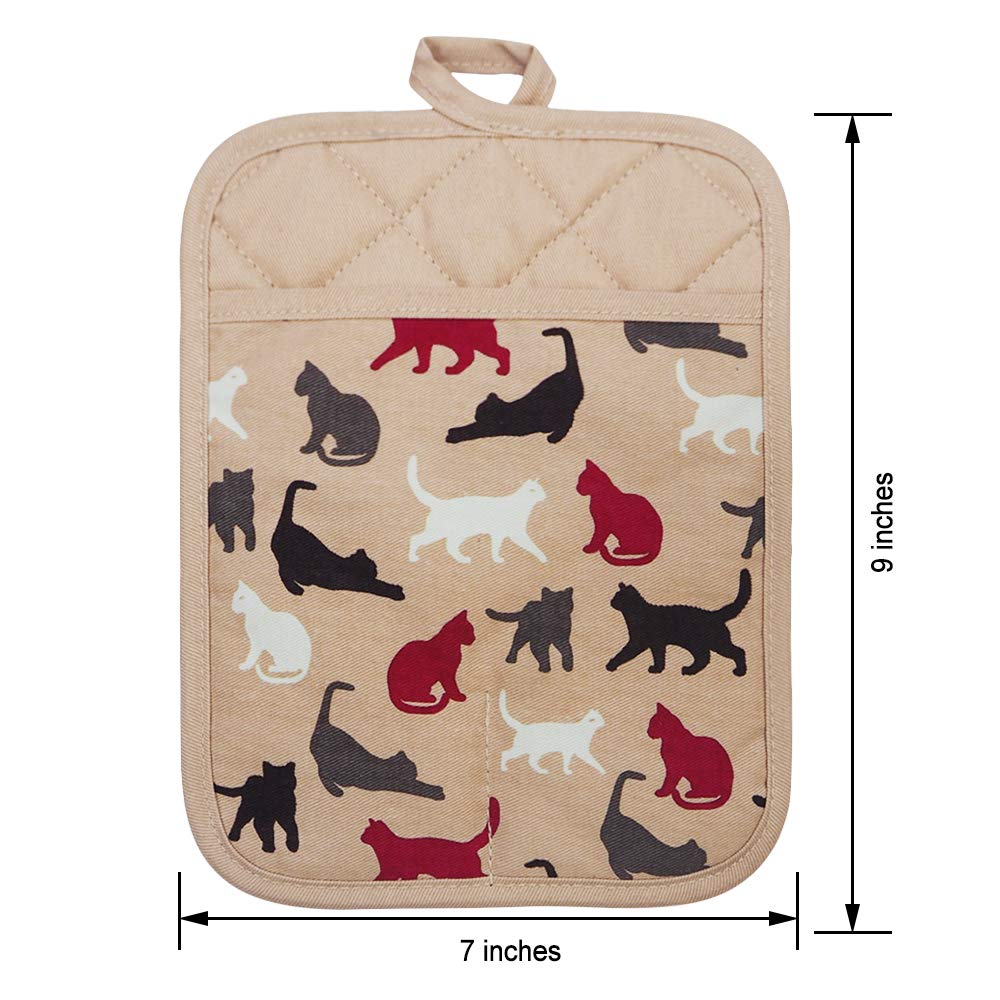 RED LMLDETA Oven Mitts Pair - Heat Resistant Up To 480°F, Non-Slip Silicone Grip, Cotton Lining, 13.5" Long, Cat Design, Machine Washable