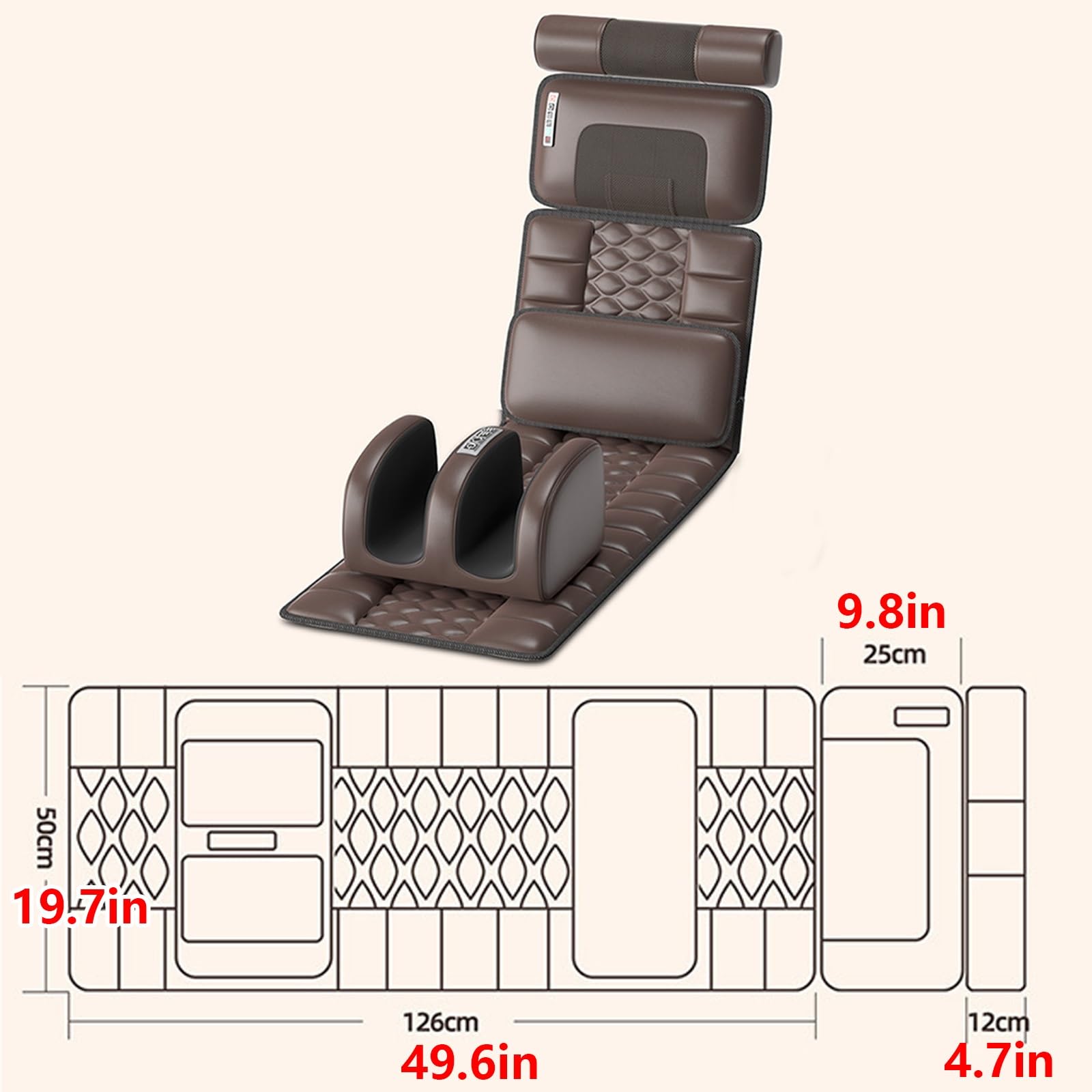 Colchoneta de Masaje 9 Modos y Niveles de Intensidad Colchoneta Masajeadora Cuerpo Completo Plegable para Guardarlo Cuero Sintético Apto para Uso Doméstico(A)