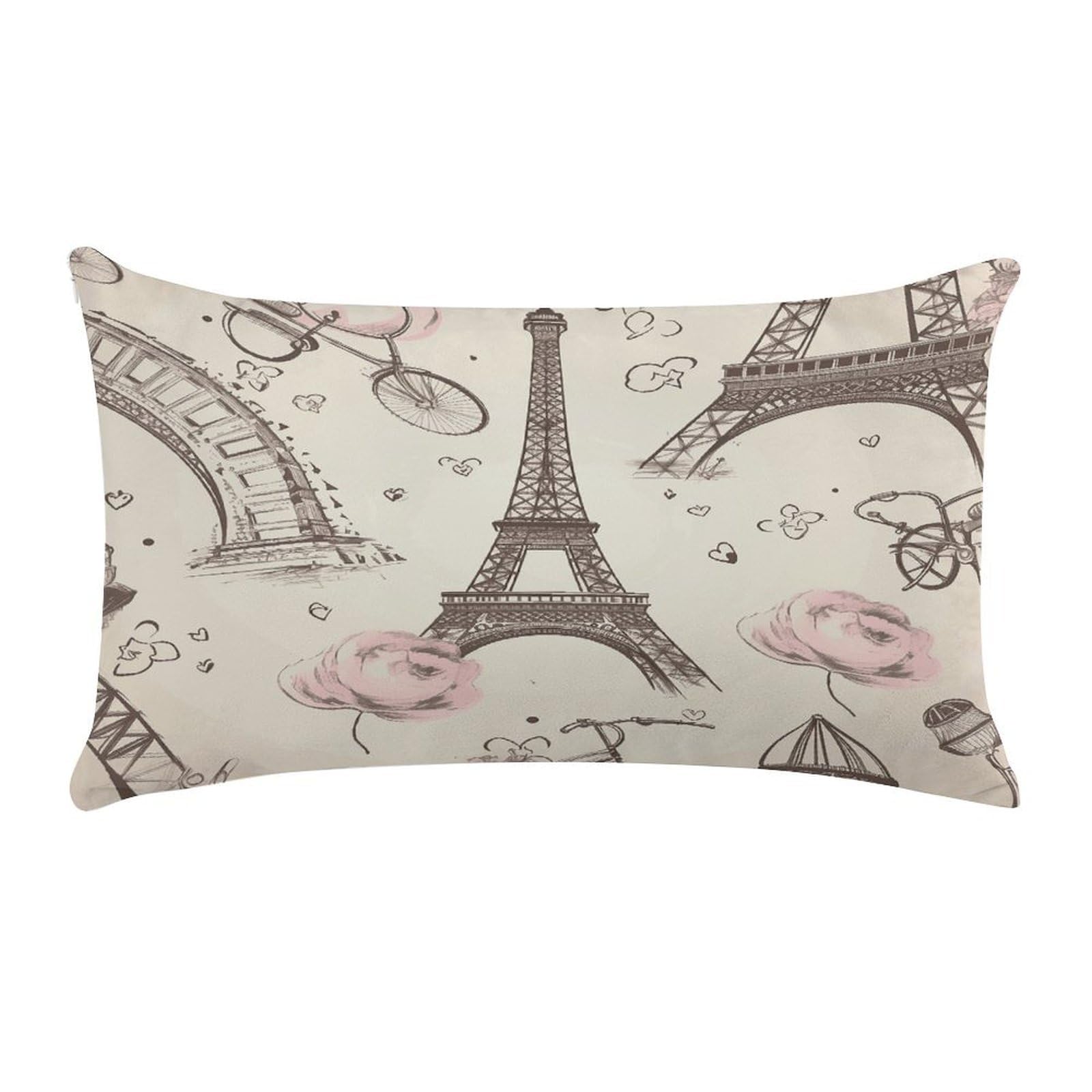 LDGSUPH The Eiffel Tower and A Bicycle Throw Pillow Cover with Zipper Long Throw Pillow Case Anti-Fading Pillow Protector Super Soft Decorative Cushion Case Exquisite Plush Pillowcase12 X 20 in