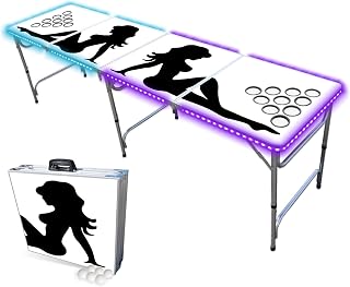 PARTYPONG 8-Foot Folding Beer Pong Table w/Cup Holes & LED Lights - Trucker Girl Edition
