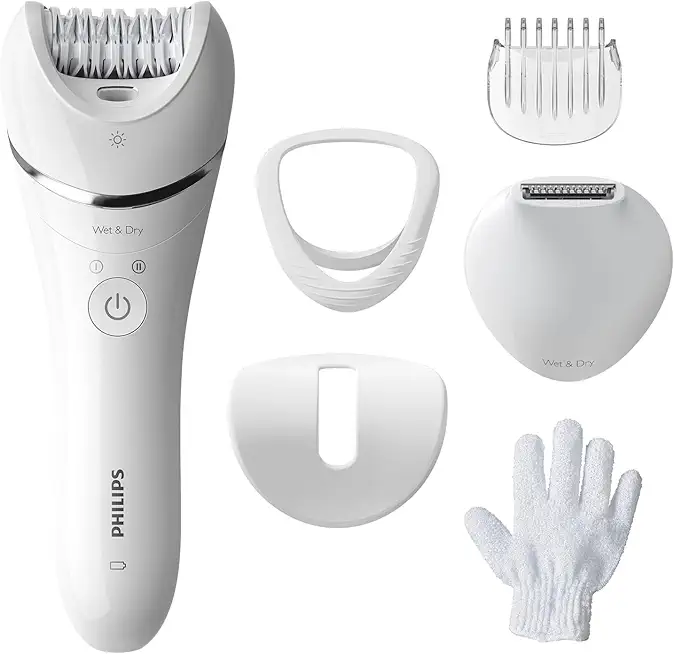 Philips Epilierer Series 8000, kabelloser Nass- und Trockenepilierer für Beine und Körper, Haarentfernungsgerät, mit 6 Zubehörteilen, Modell BRE715/00