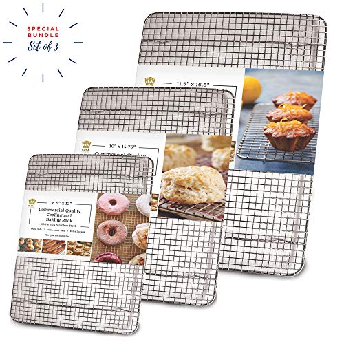 Stainless Steel Wire Cooling Rack for Baking â€“ 3 Pack â€“ 1 for Half Sheet Pans, 1 for Jelly Roll Pans, and 1 for Quarter Sheet Pans â€“ Oven-safe, Heavy Duty Commercial Quality