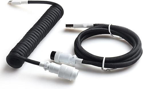 SEIBES Cable en espiral con conector de aviador desmontable, cable USB-C de doble manga para teclado mecánico de juegos personalizado (color blanco